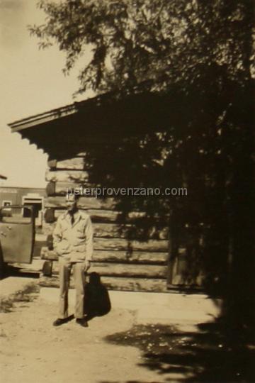 Peter Provenzano Photo Album Image_copy_161.jpg - Peter Provenzano in front of a cabin at Yellowstone National Park, 1942.
Peter and Fay Provenzano vacationed at Yellowstone National Park while driving across the United States from Chicago, Illinois to Scramento, California.